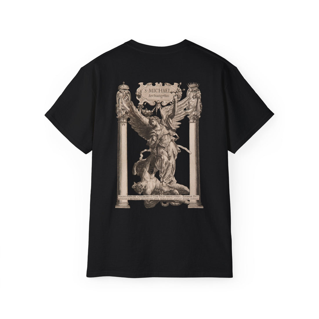 Art-inspired streetwear featuring Archangel Michael print from 17th-century religious artwork by Paradox Fashion Designs