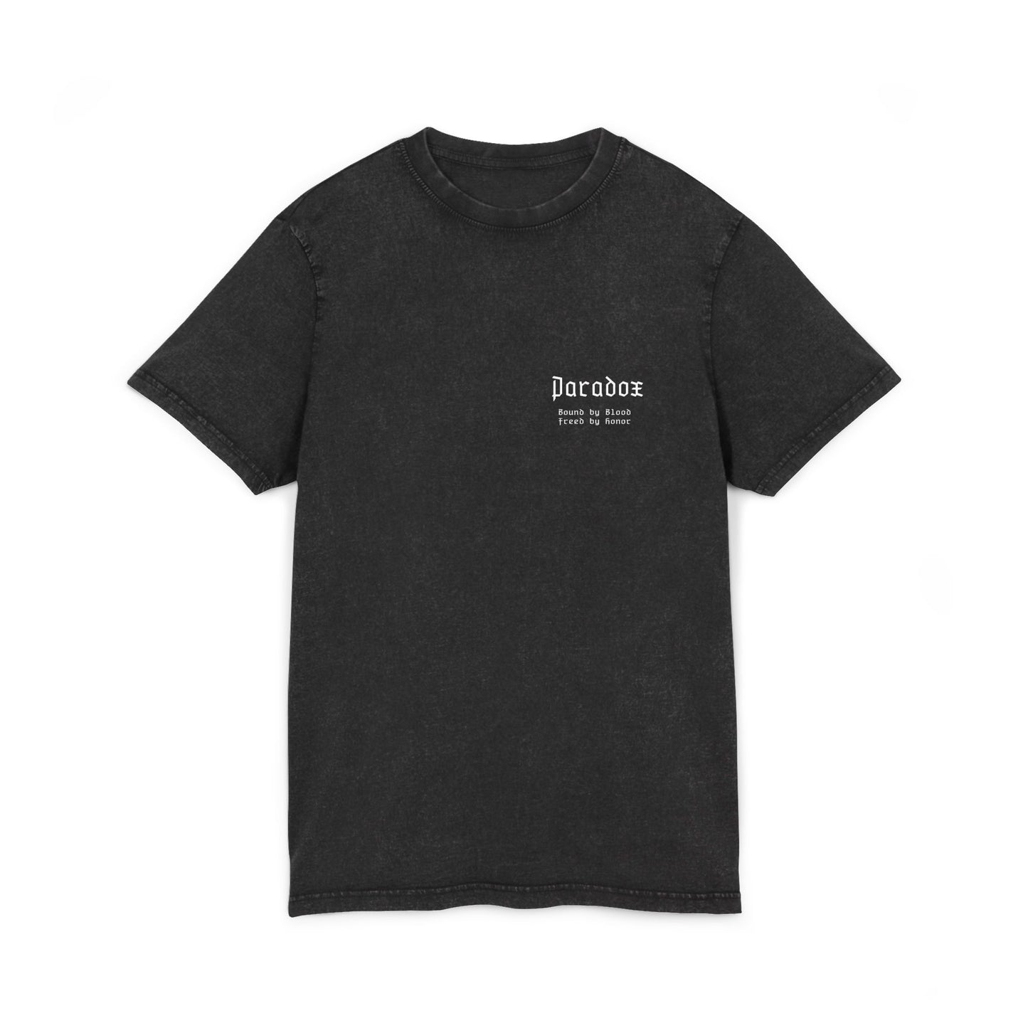 Black t-shirt with graphic design of gladiator brothers waiting for battle.