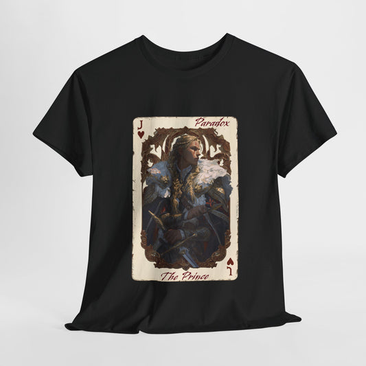 Black t-shirt with a graphic of the prince of hearts