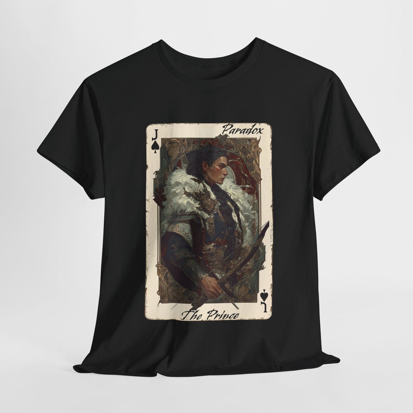 Black t-shirt with graphic shirt of the prince of spades