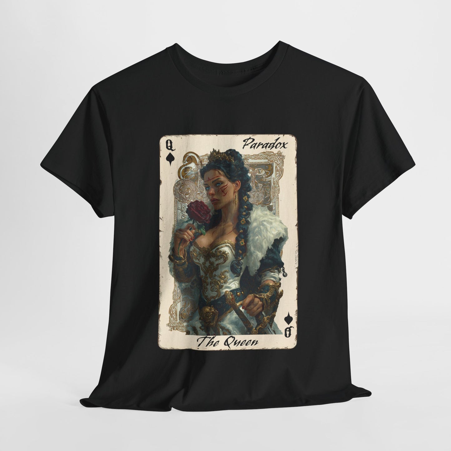 Black t-shirt with graphic shirt of the queen of spades