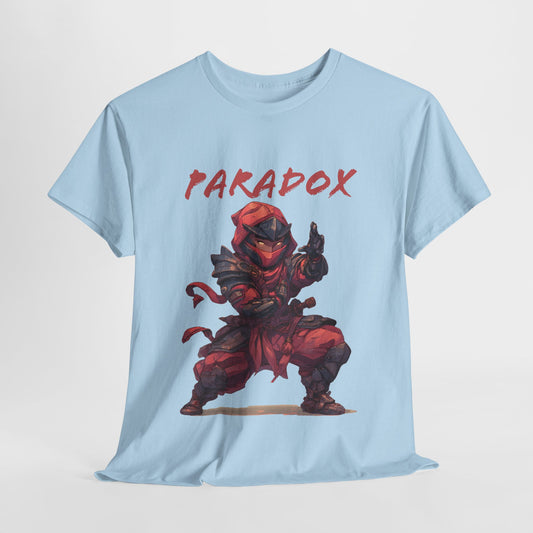 Blue t-shirt with a graphic of a ninja 5.0 on a male model