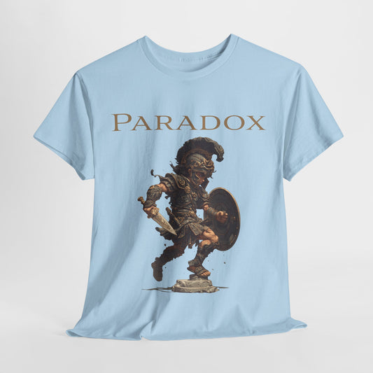 Blue t-shirt with a graphic of a warrior featuring a gladiator.