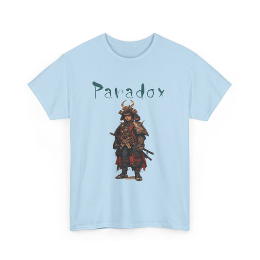Blue t-shirt with a graphic of a warrior featuring a samurai