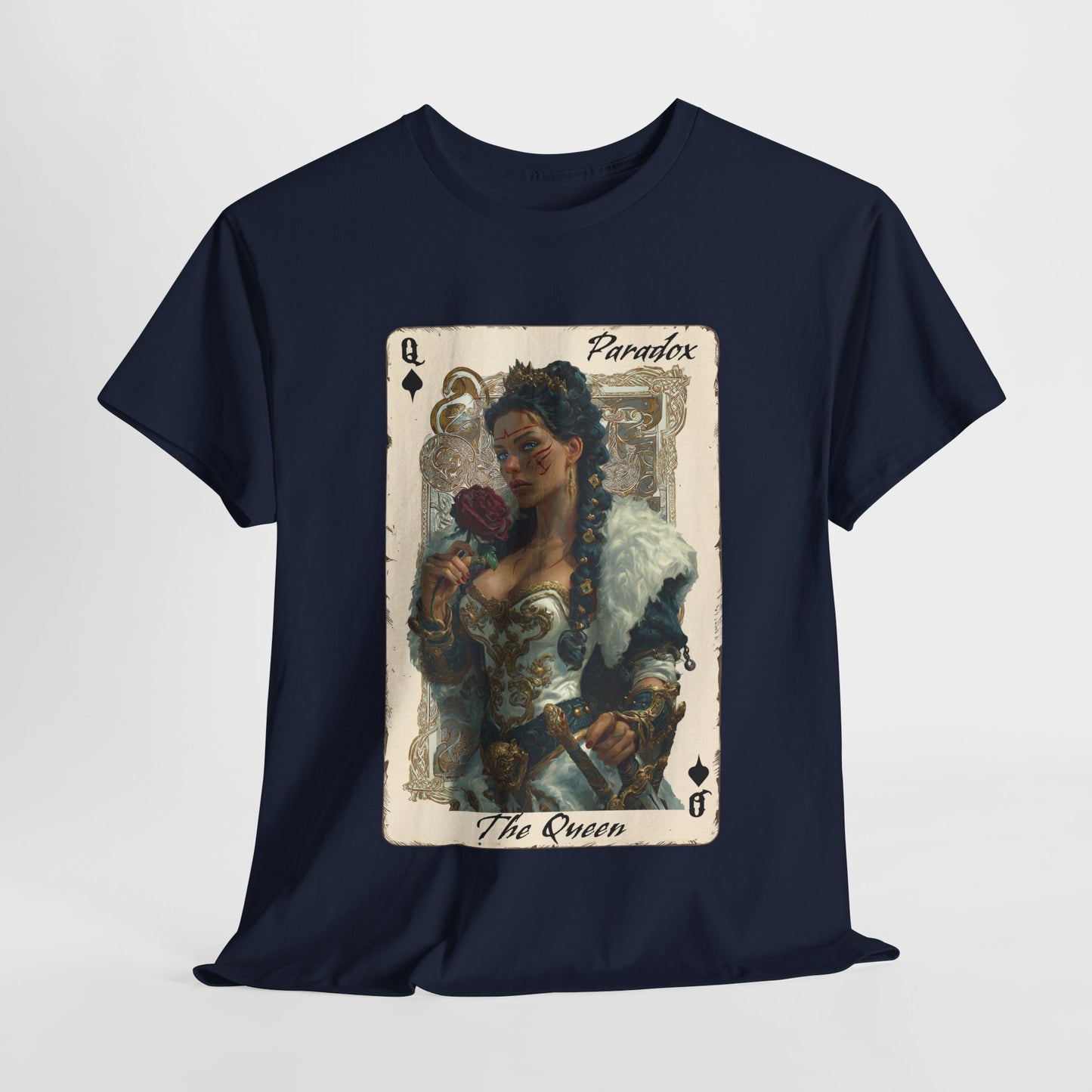 Blue t-shirt with graphic shirt of the queen of spades