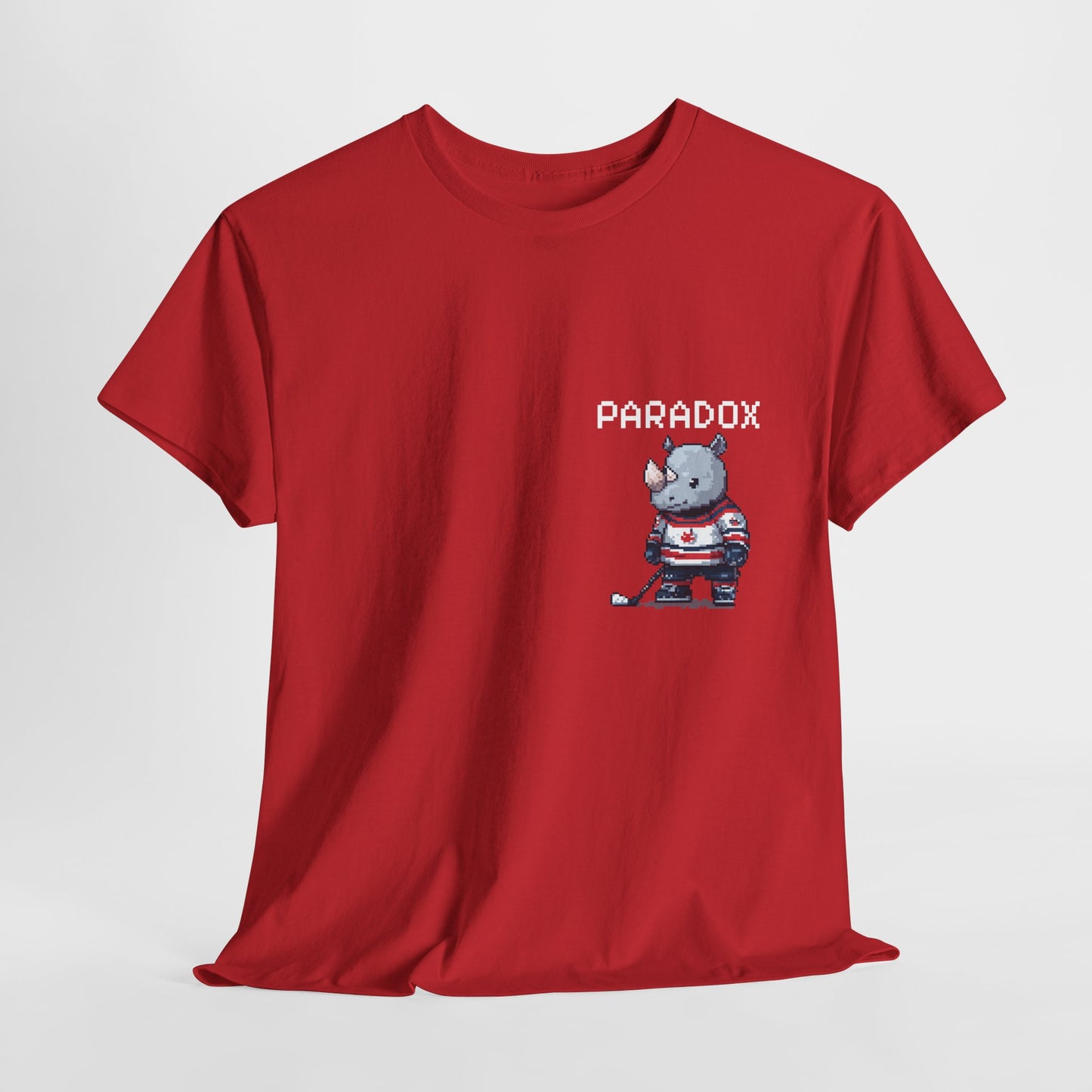 Light red shirt pixel art rhino playing ice hockey