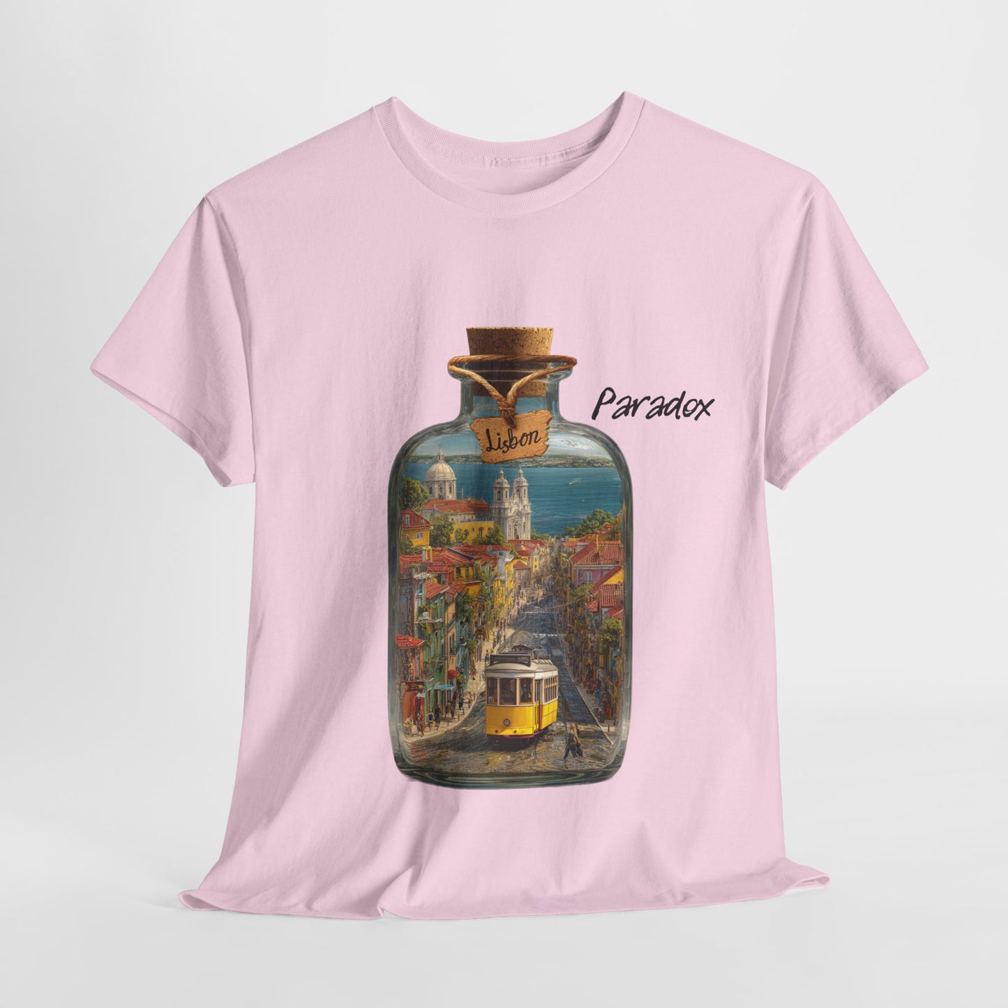 Pink t-shirt of glass bottle with Lisbon
