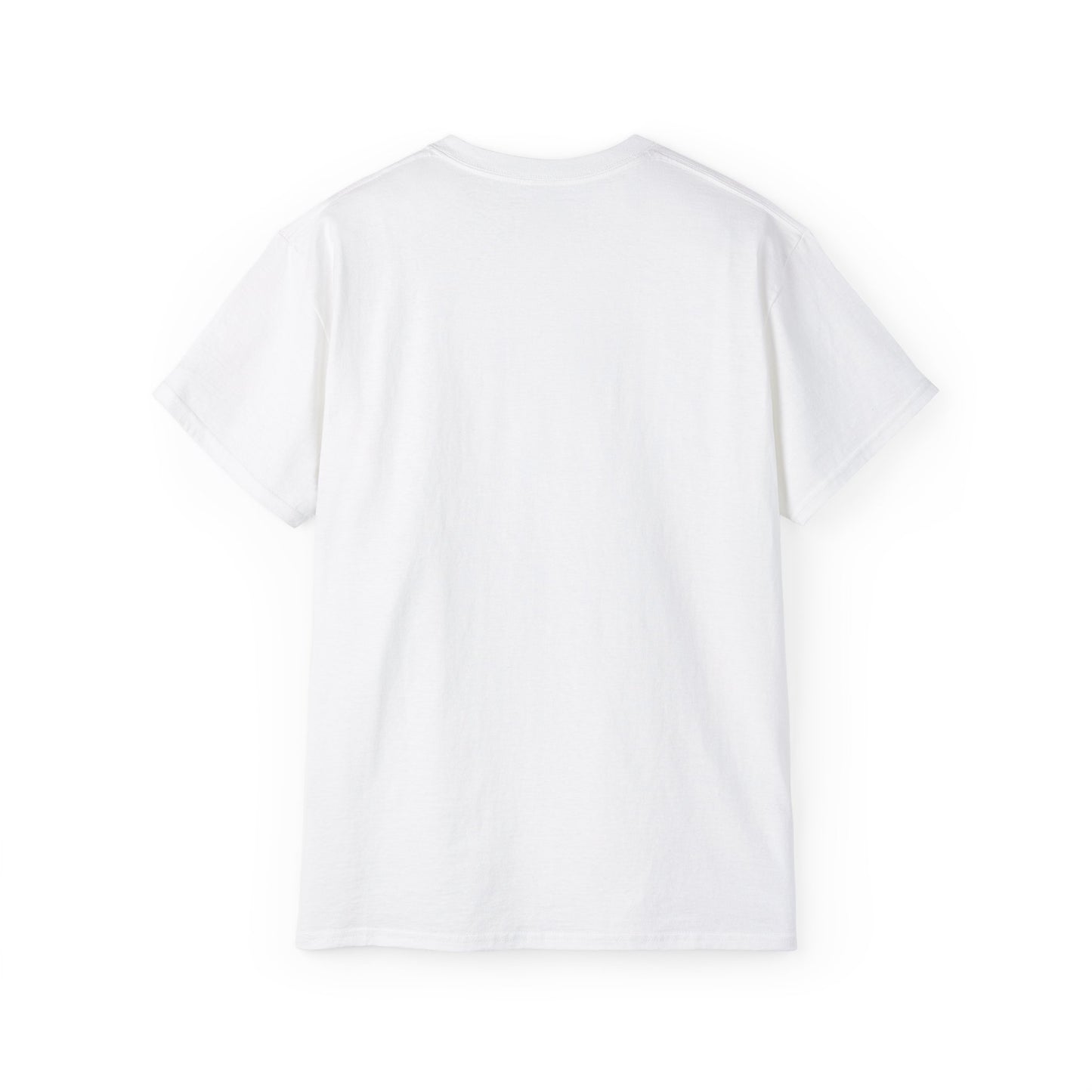White t-shirt with a graphic pixel art of a lion playing tennis backside