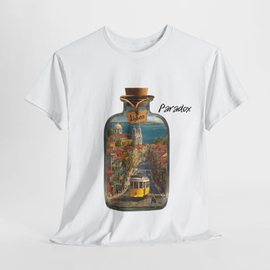 White t-shirt of glass bottle with Lisbon