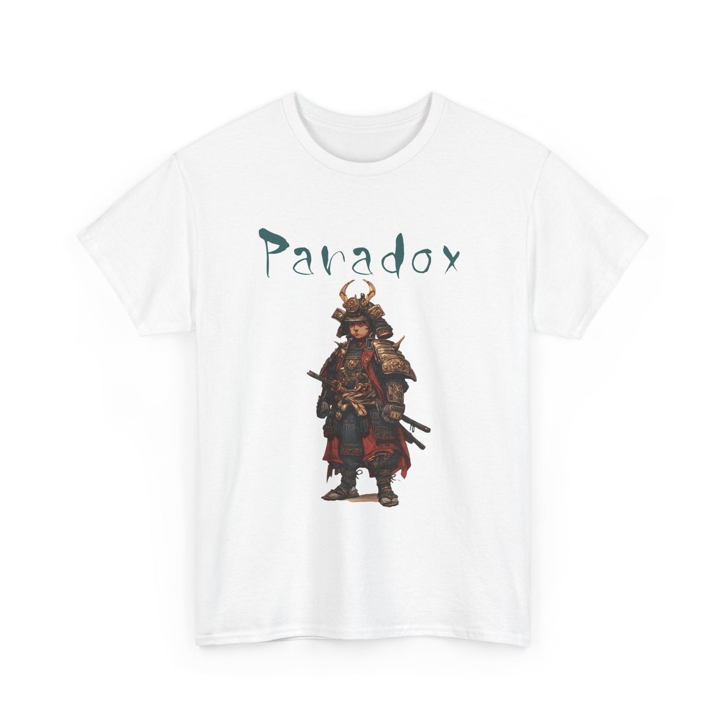 White t-shirt with a graphic of a warrior featuring a samurai