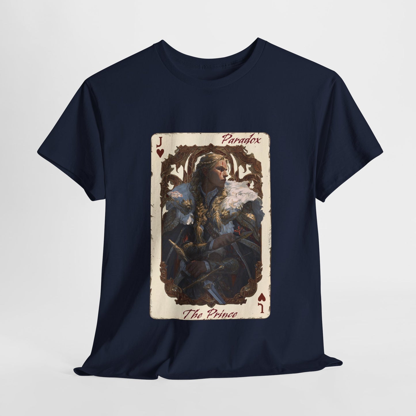 Blue t-shirt with a graphic of the prince of hearts
