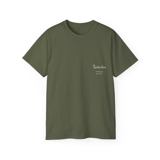 A green unisex t-shirt with Japanese text.