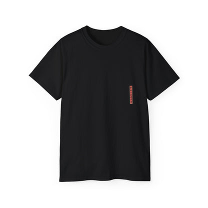 A black T-shirt with a graphic print of a dragon and Samurai design elements based on real art.