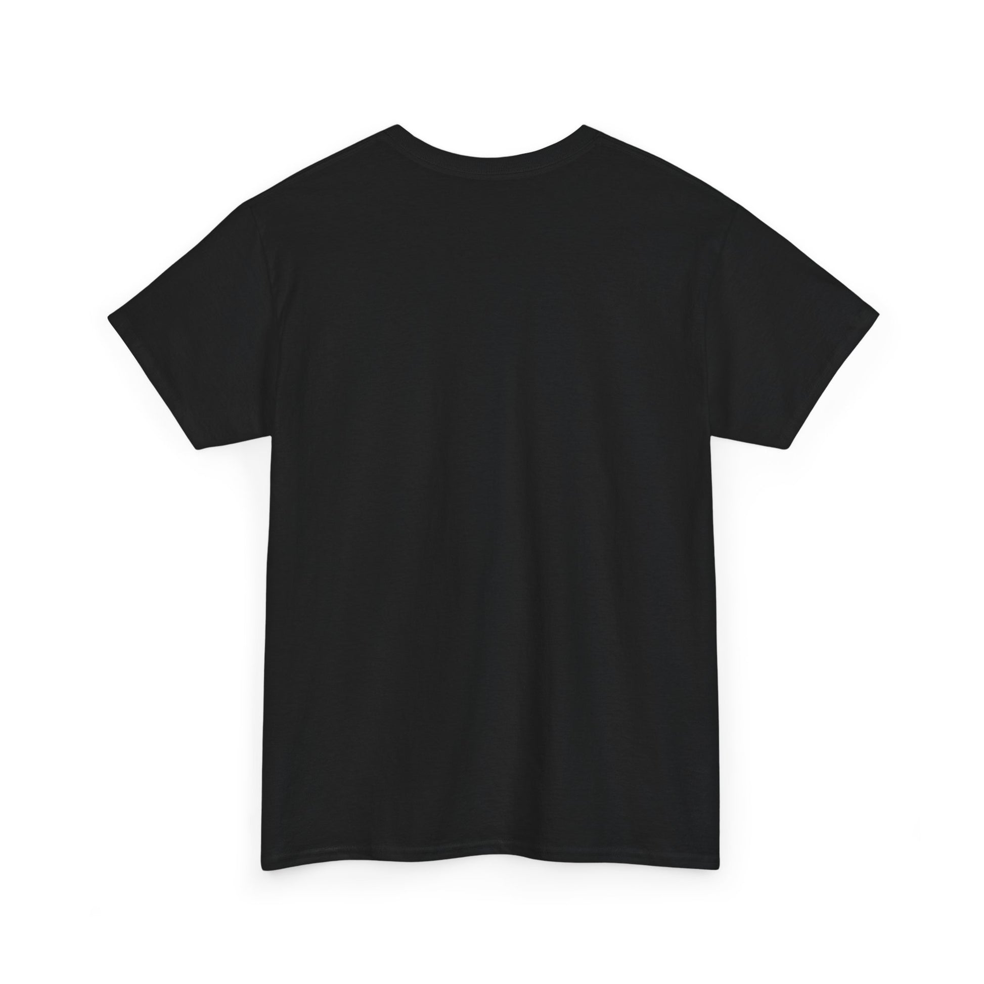 Black t-shirt with a graphic pixel art of a shark surfing backside