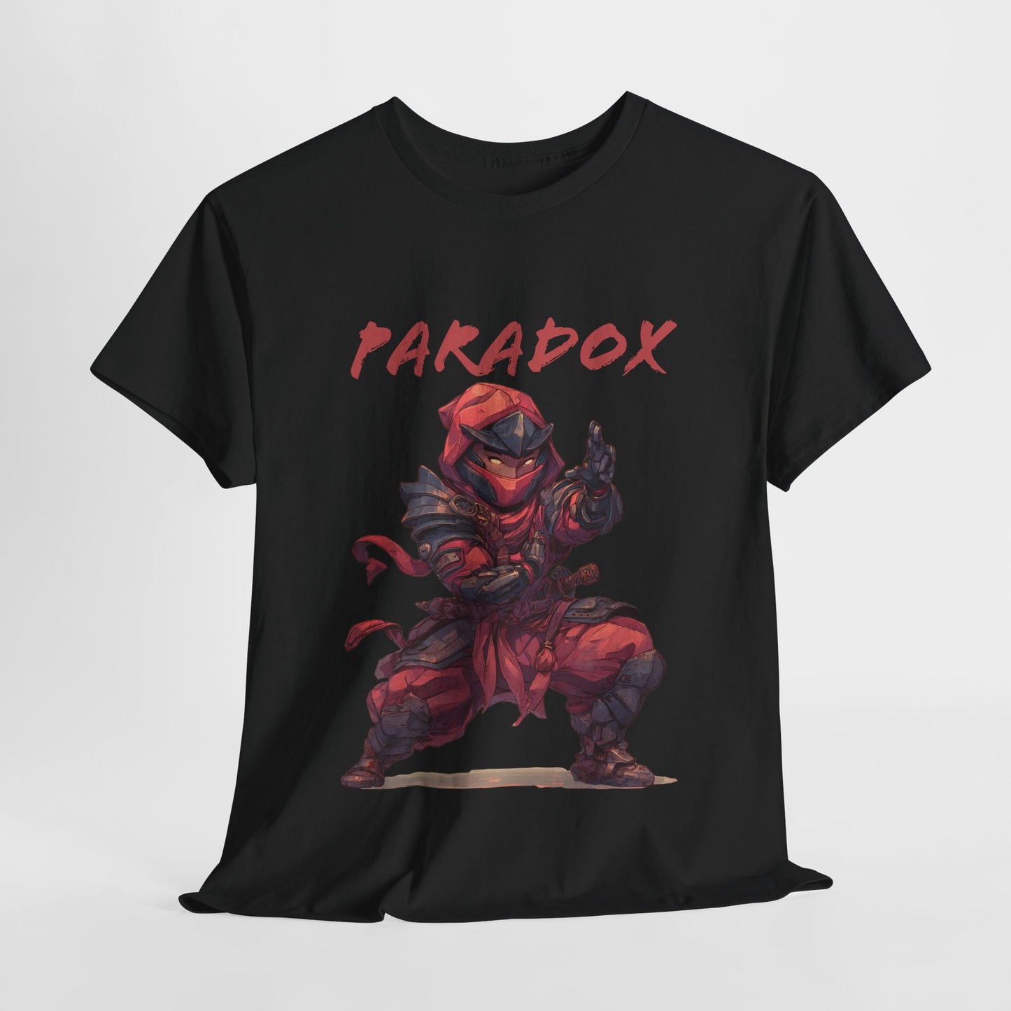 Black t-shirt with a graphic of a ninja 5.0 on a male model