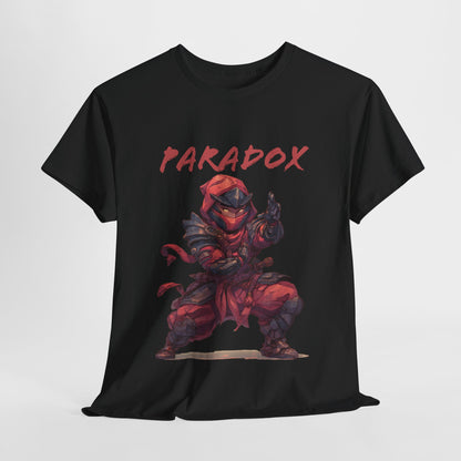 Black t-shirt with a graphic of a ninja 5.0 on a male model