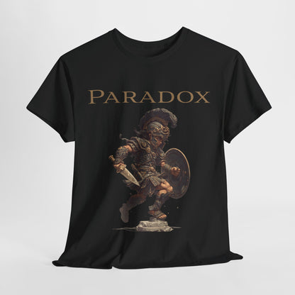 Black t-shirt with a graphic of a warrior featuring a gladiator.