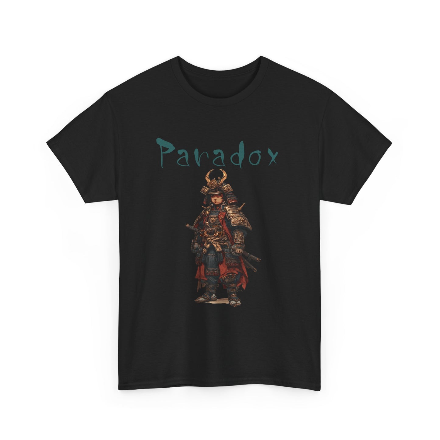 Black t-shirt with a graphic of a warrior featuring a samurai