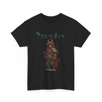 Black t-shirt with a graphic of a warrior featuring a samurai