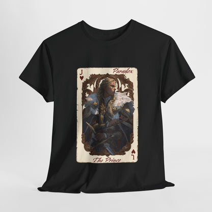Black t-shirt with a graphic of the prince of hearts