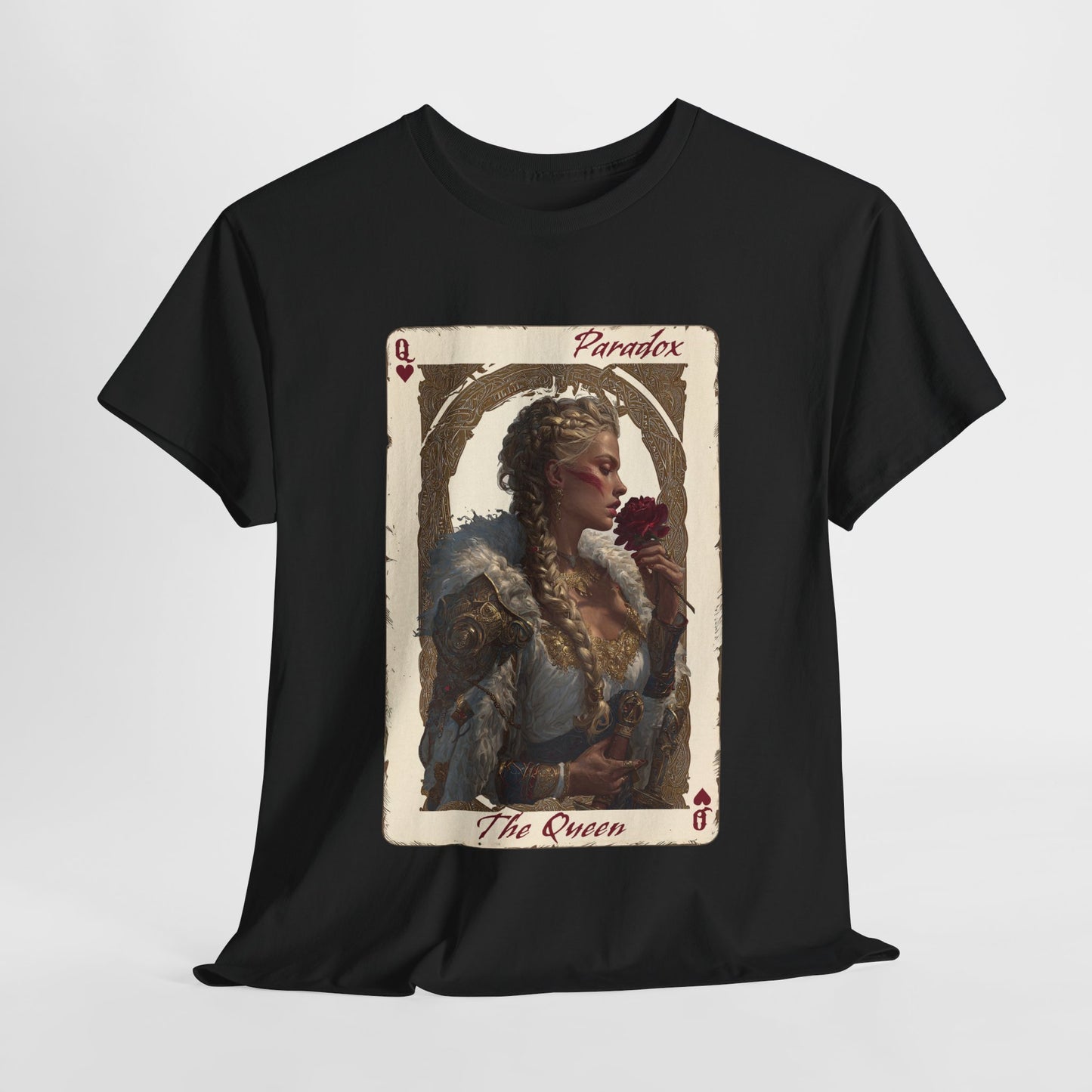 Black t-shirt with graphic shirt of the queen of hearts