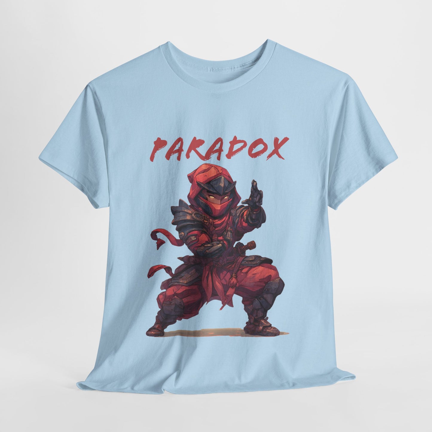 Blue t-shirt with a graphic of a ninja 5.0 on a male model
