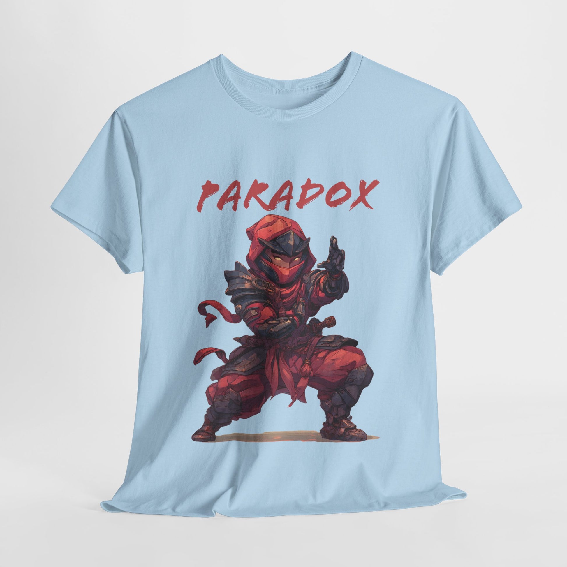 Blue t-shirt with a graphic of a ninja 5.0 on a male model