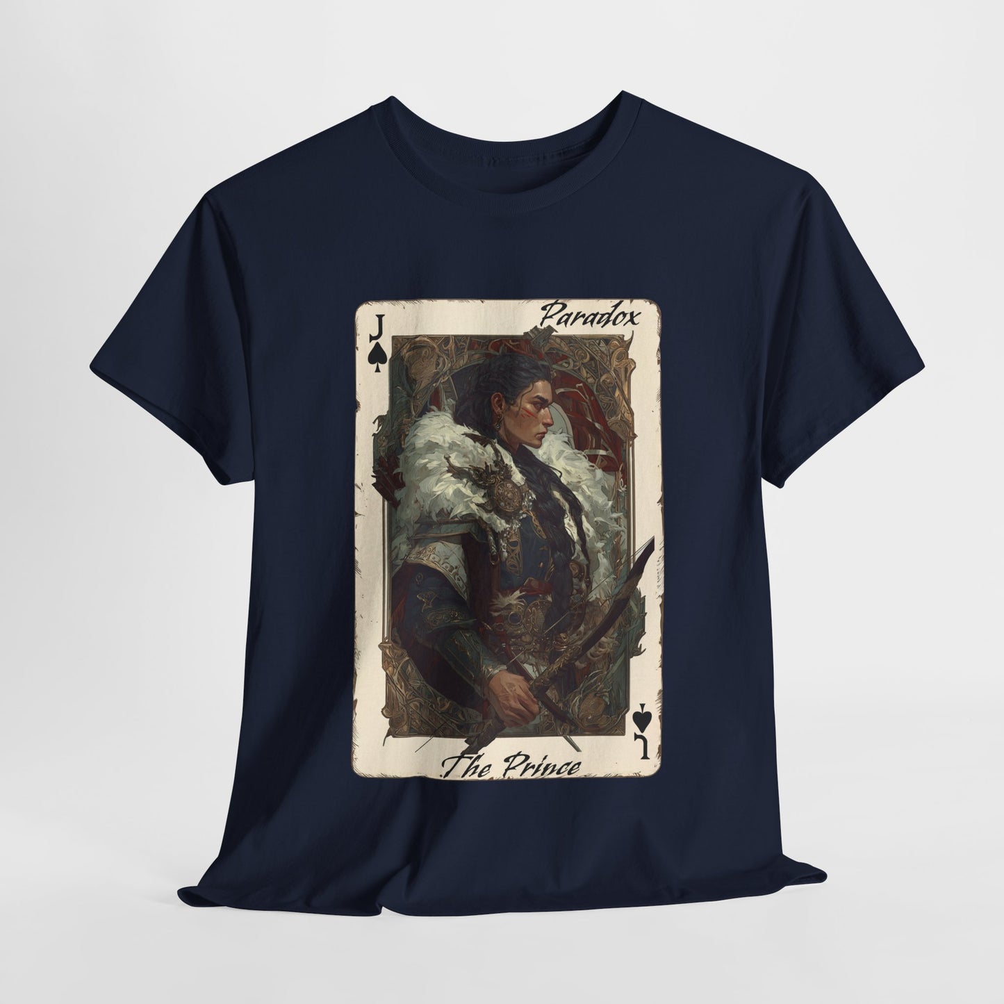 Blue t-shirt with graphic shirt of the prince of spades