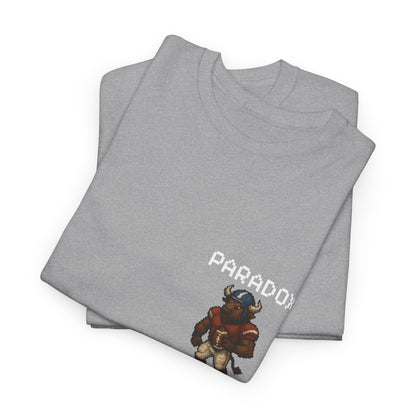 Gray blue t-shirt with a pixel graphic of a buffalo playing football NFL folded