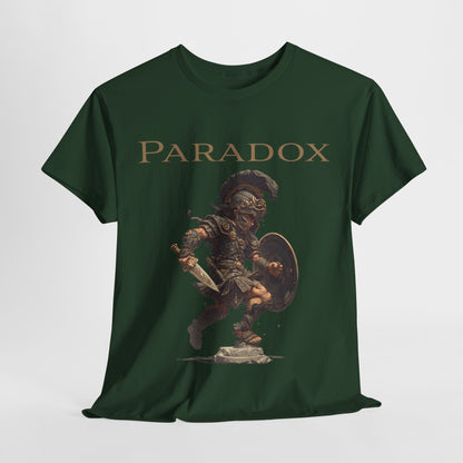Green t-shirt with a graphic of a warrior featuring a gladiator.