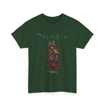 Green t-shirt with a graphic of a warrior featuring a samurai