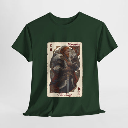Green t-shirt with a graphic of the king of diamonds on a male model