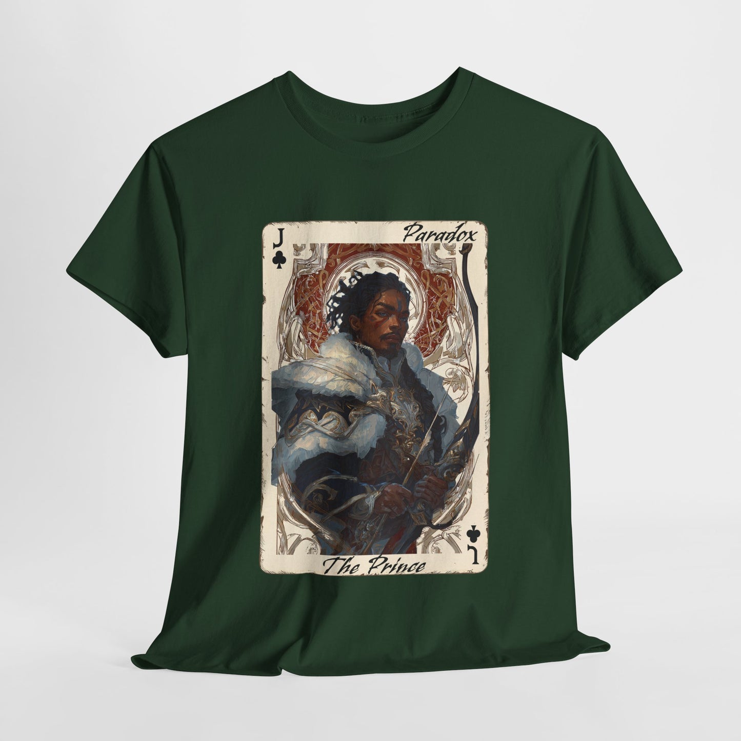 Green t-shirt with graphic shirt of the prince of clubs