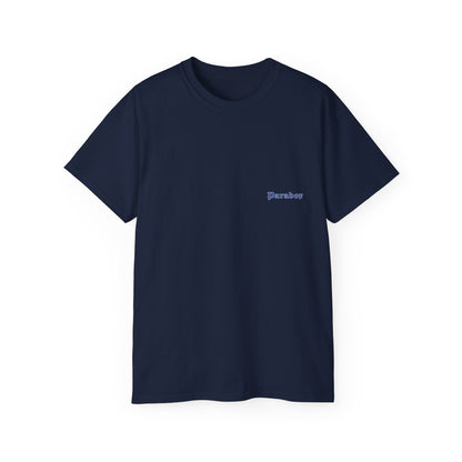 Navy blue graphic tshirt with text The sea belongs to nobody front