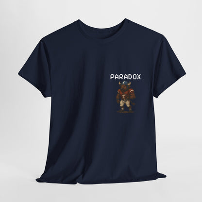 Navy blue t-shirt with a pixel graphic of a buffalo playing football NFL