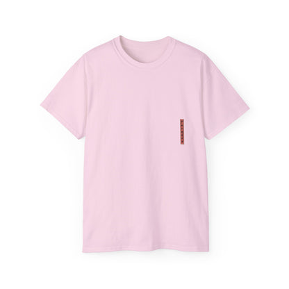 A pink t-shirt with a graphic print of a dragon and Samurai design elements based on real art.