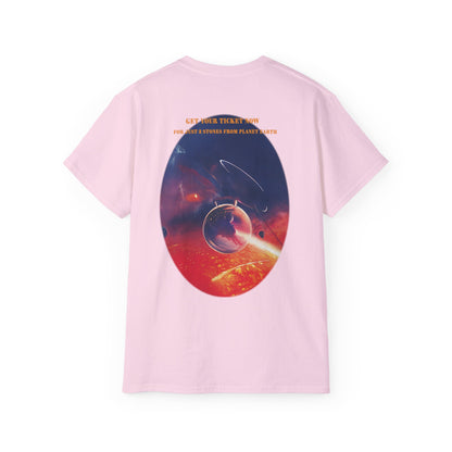 A pink graphic t-shirt with the text Lava Ride and Paradox Airlines in stylized font, featuring a cosmic design.