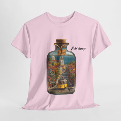 Pink t-shirt of glass bottle with Lisbon