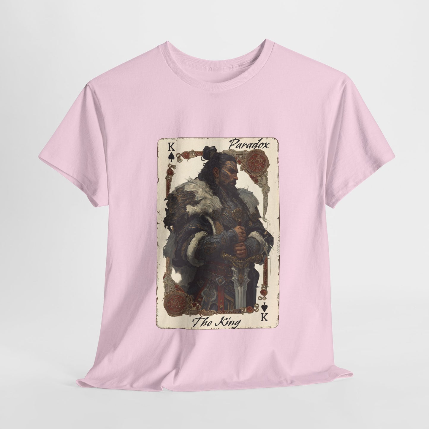 Pink t-shirt with a graphic of the King of spades