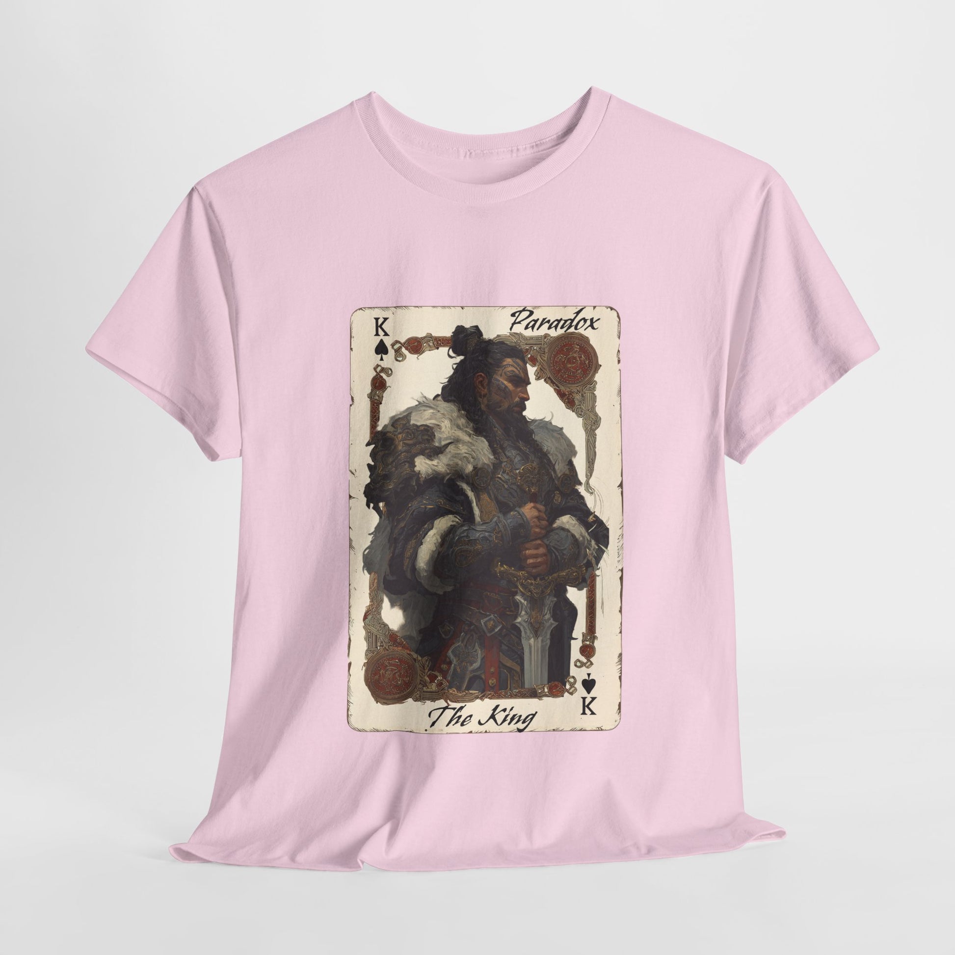 Pink t-shirt with a graphic of the King of spades