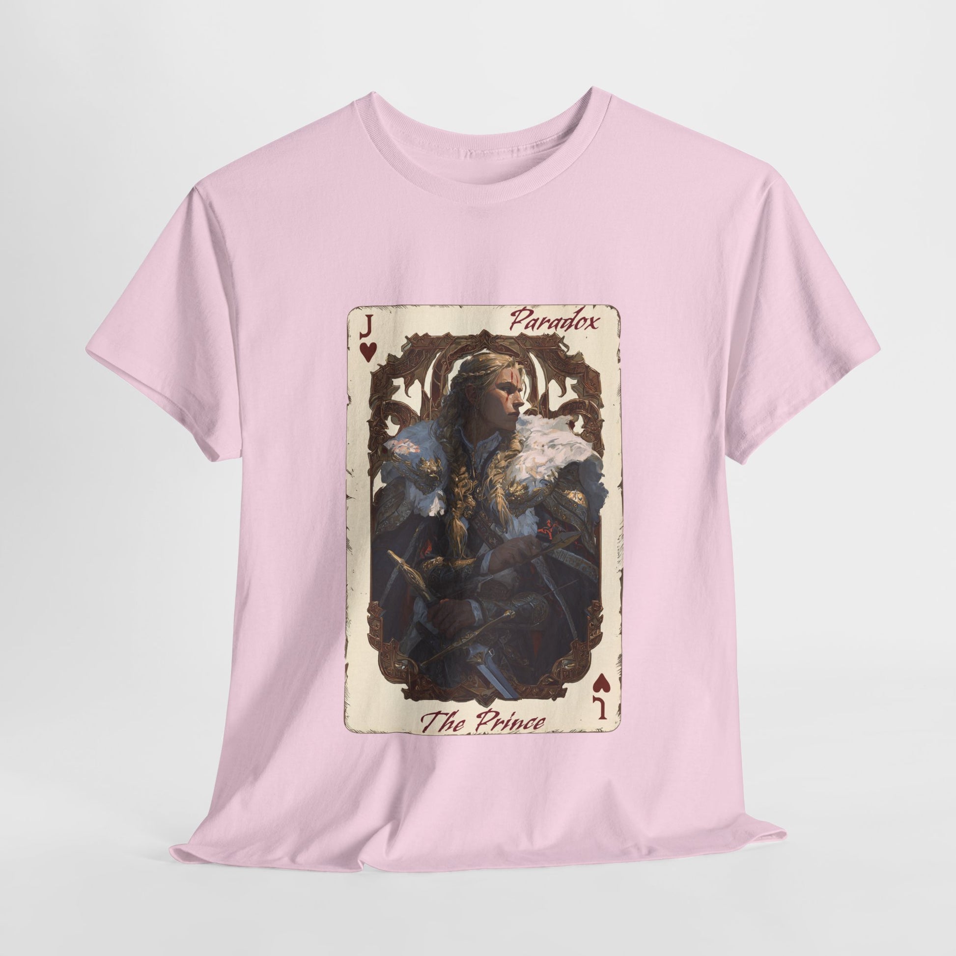Pink t-shirt with a graphic of the prince of hearts