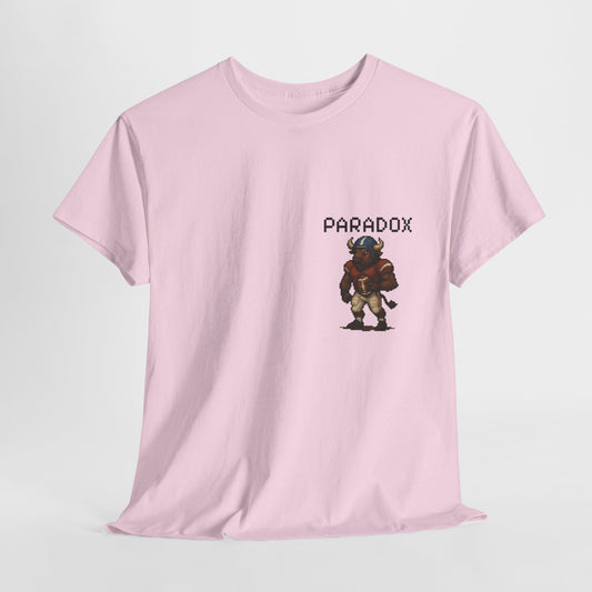 Pink t-shirt with a pixel graphic of a buffalo playing football NFL