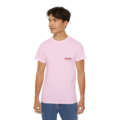 Pink t-shirt with a pizza slice graphic and funny