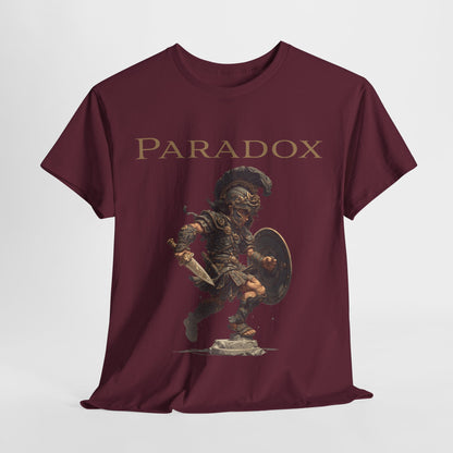Red t-shirt with a graphic of a warrior featuring a gladiator.
