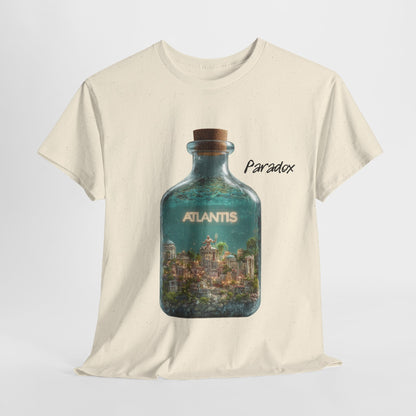 Vanilla t-shirt with a graphic of the city Atlantis.