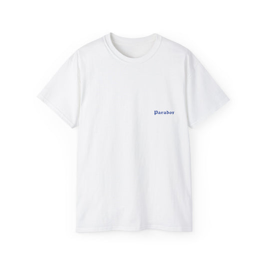 White graphic tshirt with text The sea belongs to nobody front
