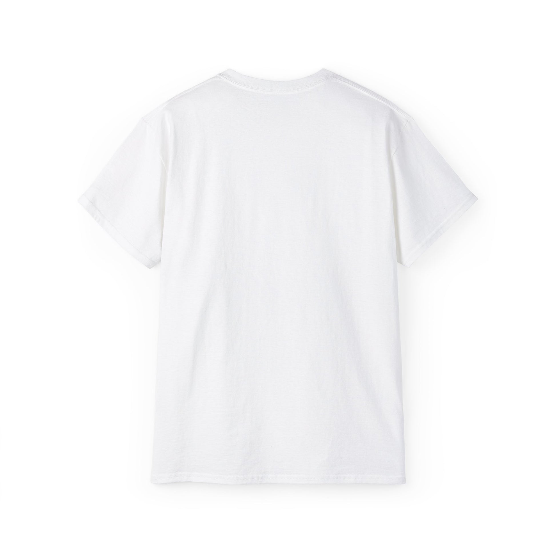 White t-shirt with a graphic pixel art of a lion playing tennis backside