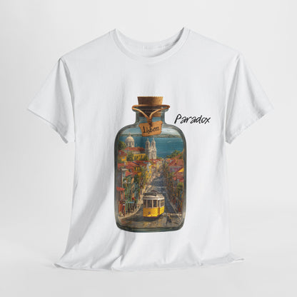 White t-shirt of glass bottle with Lisbon