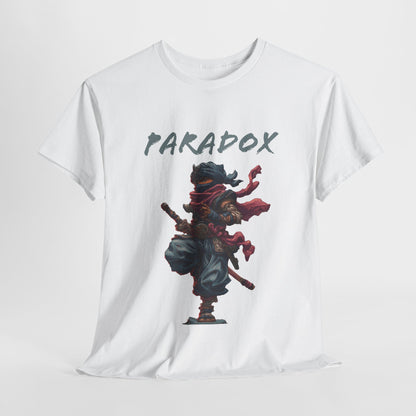 White t-shirt with a graphic of a ninja