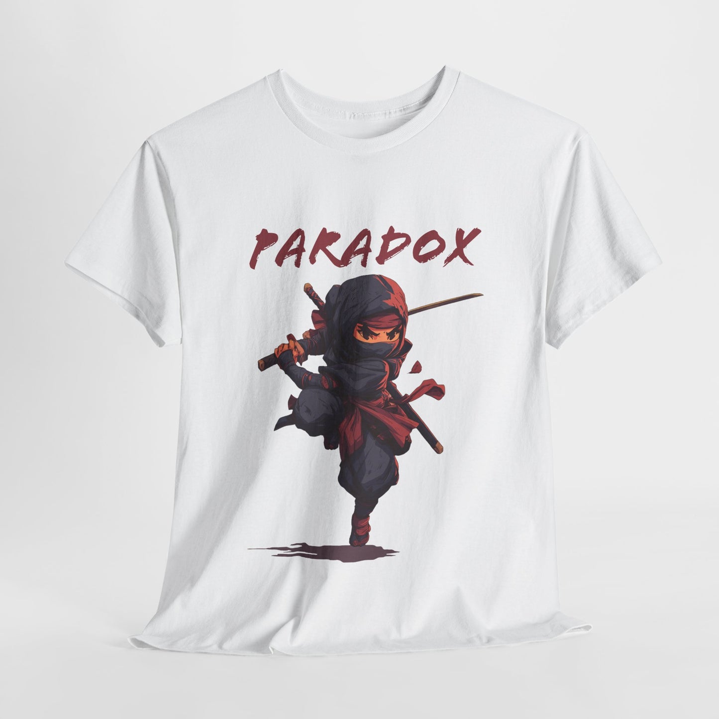 White t-shirt with a graphic of a ninja 2.0